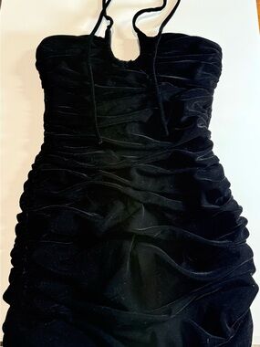 Zara Black Velvet Ruched Halter Mini Dress